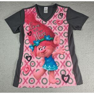 Cherokee Scrubs Womens Size XS Grey Tooniforms Disney Trolls Scrub Top